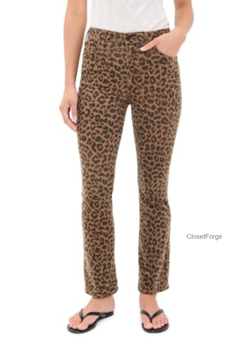 Mid Rise Skinny Fit Leopard Print Corduroy Flood Jeans